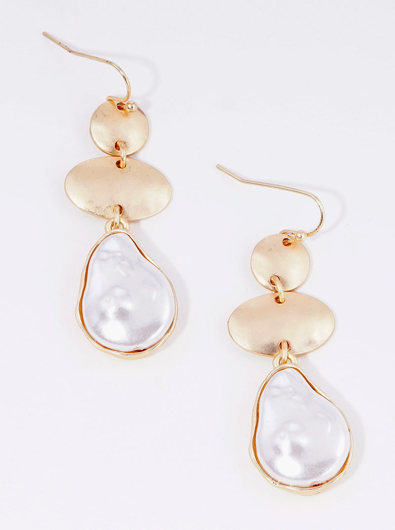 3-tier Round Oval And Pearl Drop Dangle Earrings