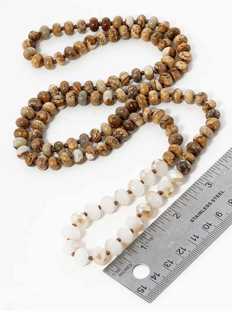 30 Inch Semiprecious Necklace With Faceted Glass Beads