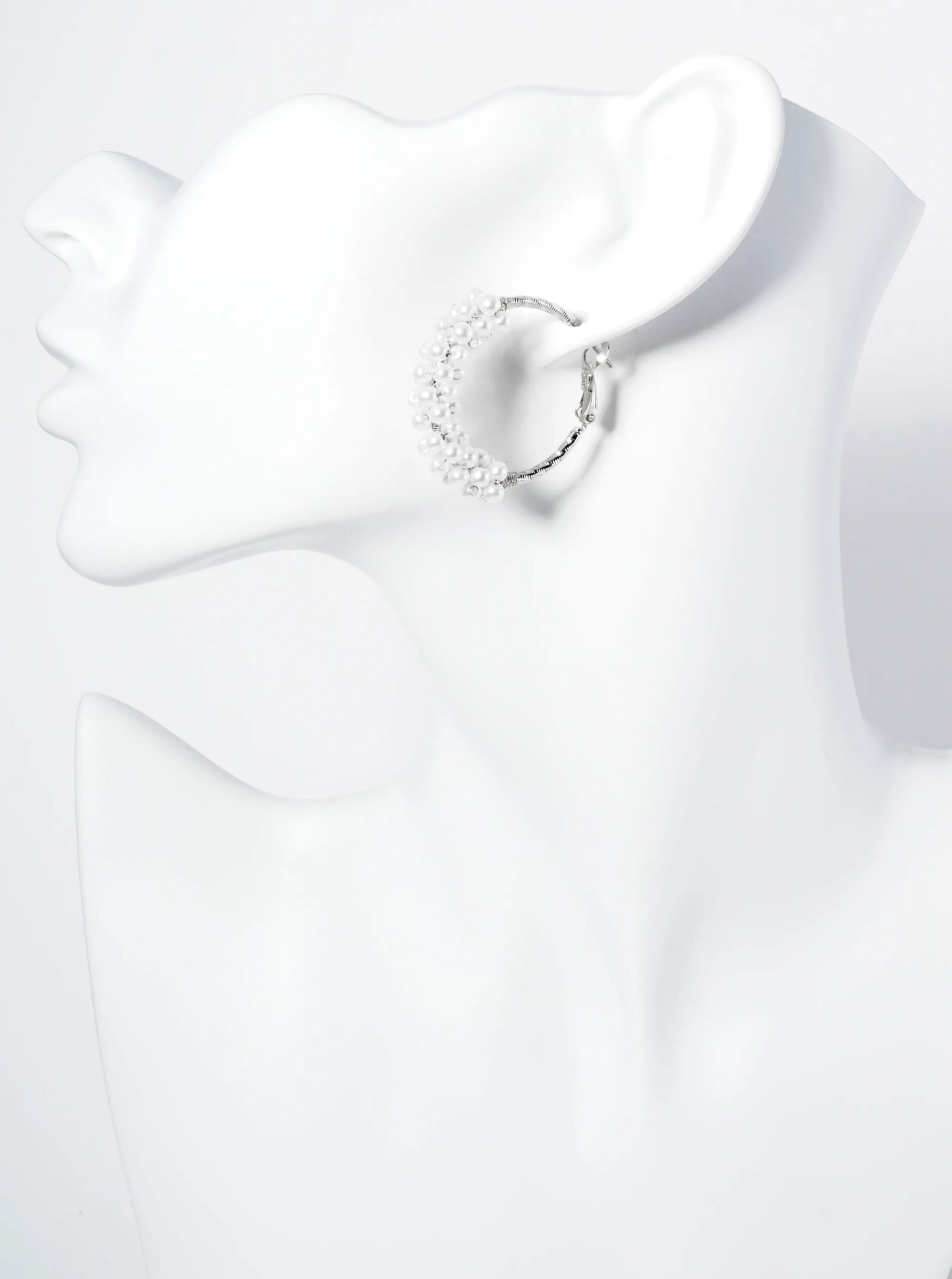 30mm 14K-Gold-Dipped Latch Back Hoop Earrings With Wire-Wrapped Pearl Beads