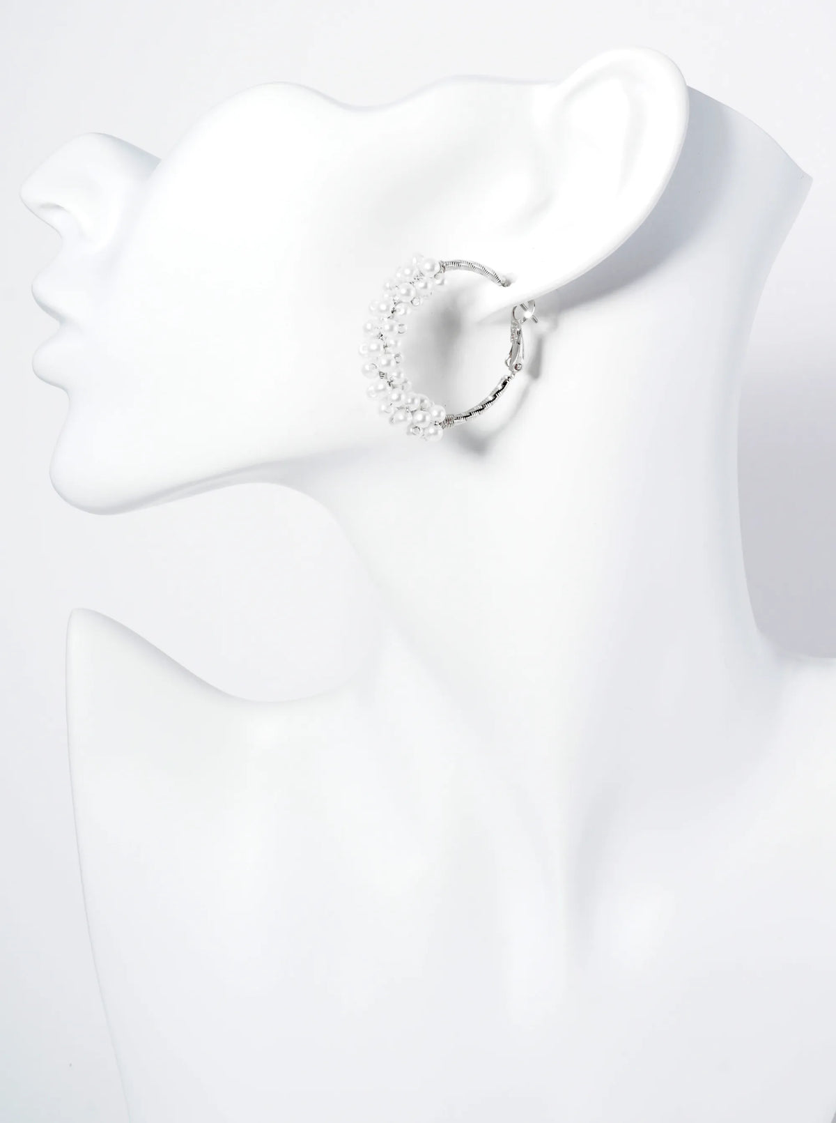 30mm 14K-Gold-Dipped Latch Back Hoop Earrings With Wire-Wrapped Pearl Beads