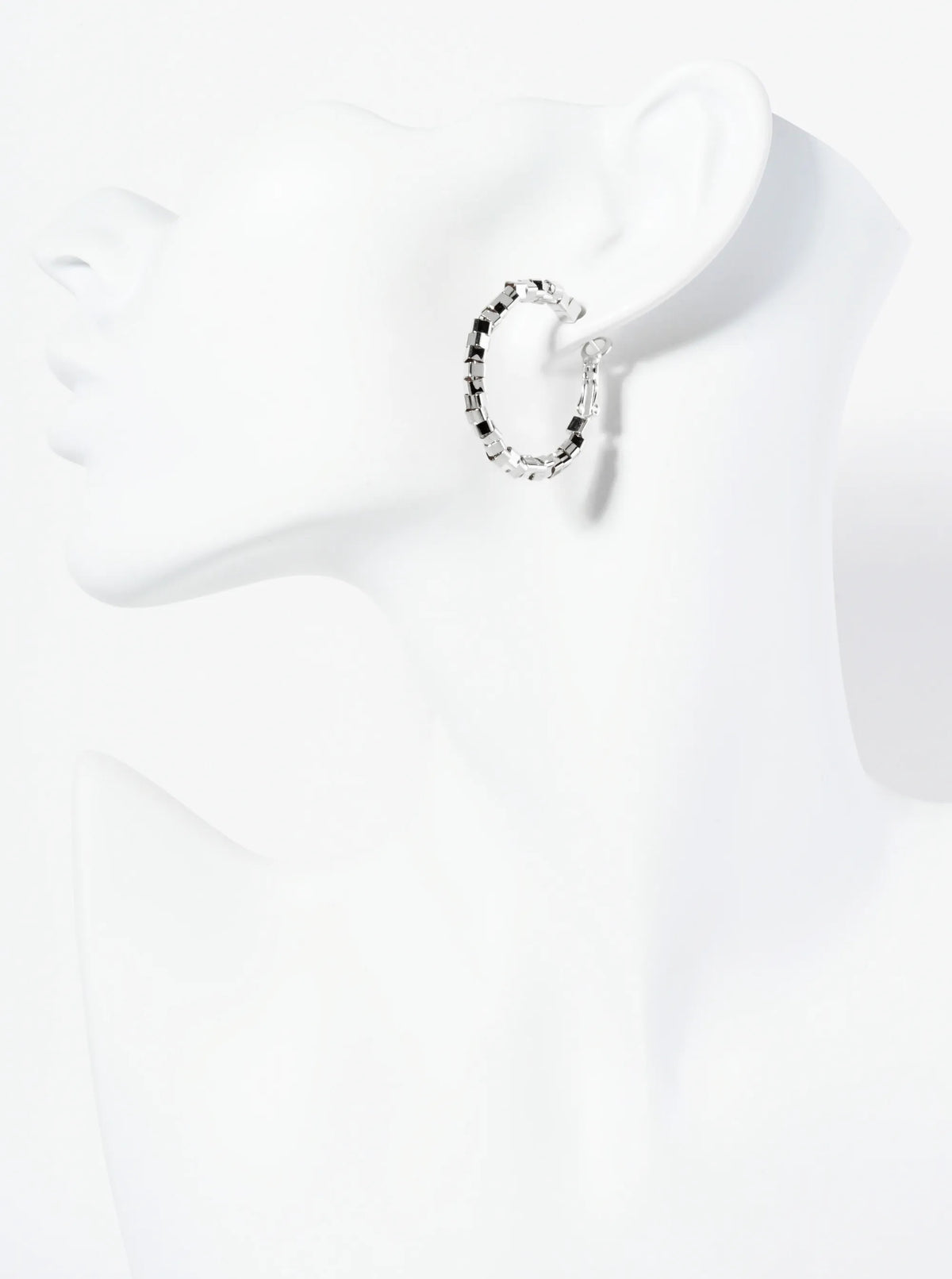 30mm Geometric Square Beaded 14K-Gold-Dipped Latch-Back Hoop Earrings