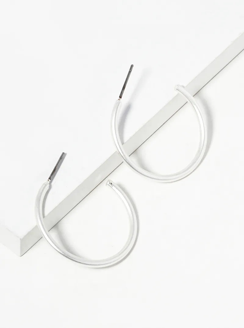 30mm Skinny Brass Hoop Earrings Matte-Silver