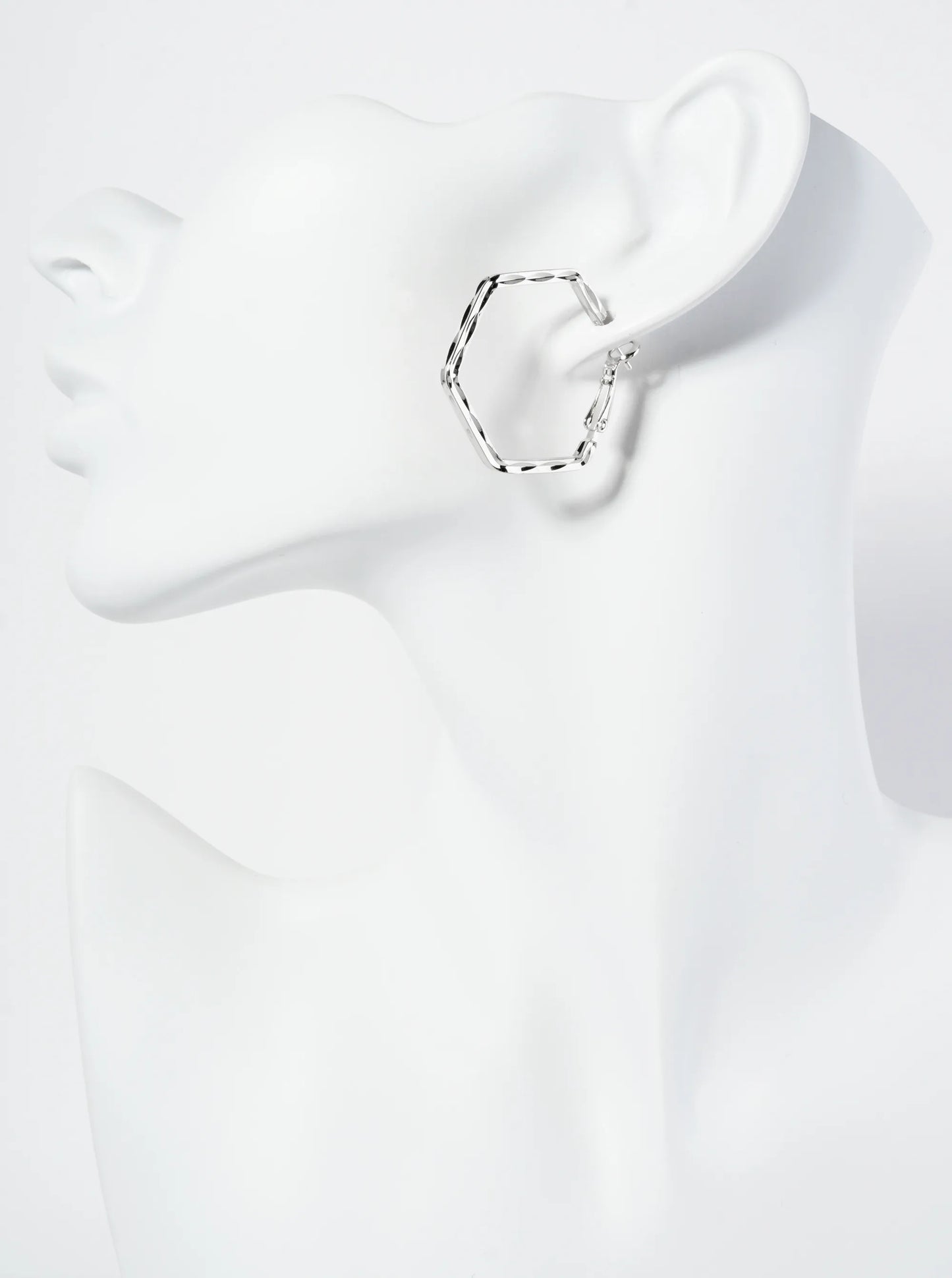 30mm Textured 14K-Gold-Dipped Hexagon Latch Back Hoop Earrings