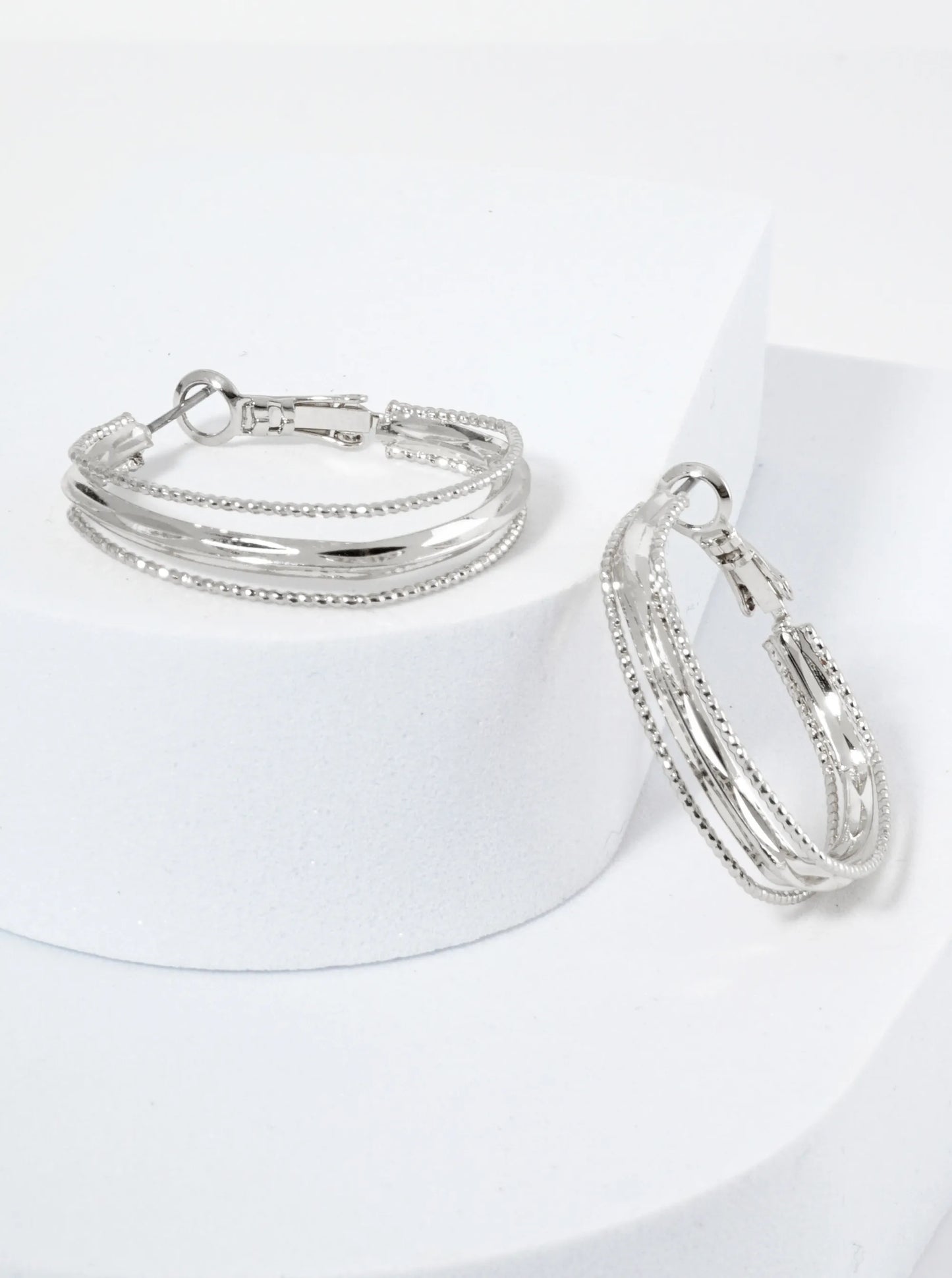 30mm Textured Layered 14K-Gold-Dipped Square Latch-Back Hoop Earrings