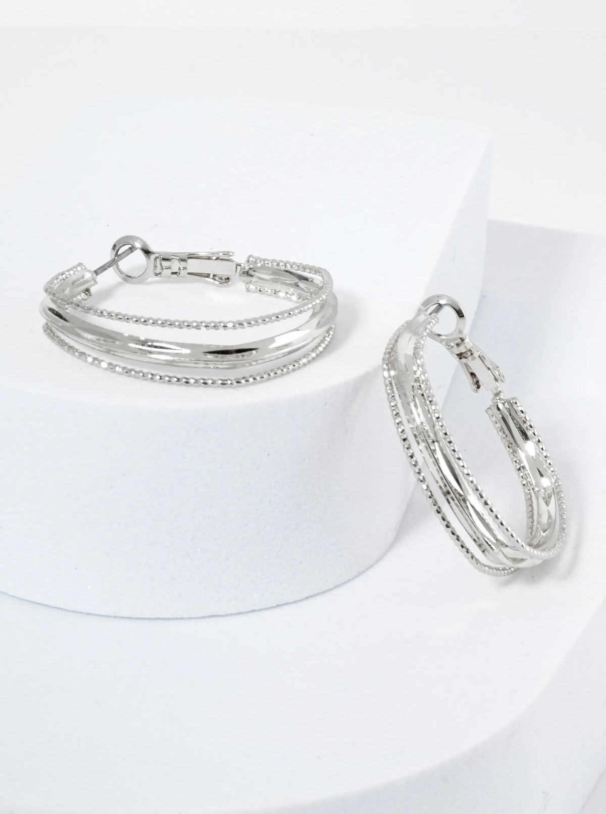 30mm Textured Layered 14K-Gold-Dipped Square Latch-Back Hoop Earrings