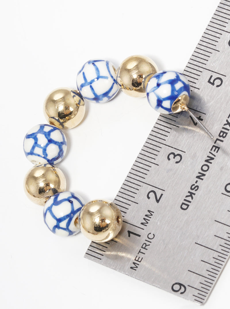 30mm Porcelain Matte Copper Coated Bead Open Hoop Earrings