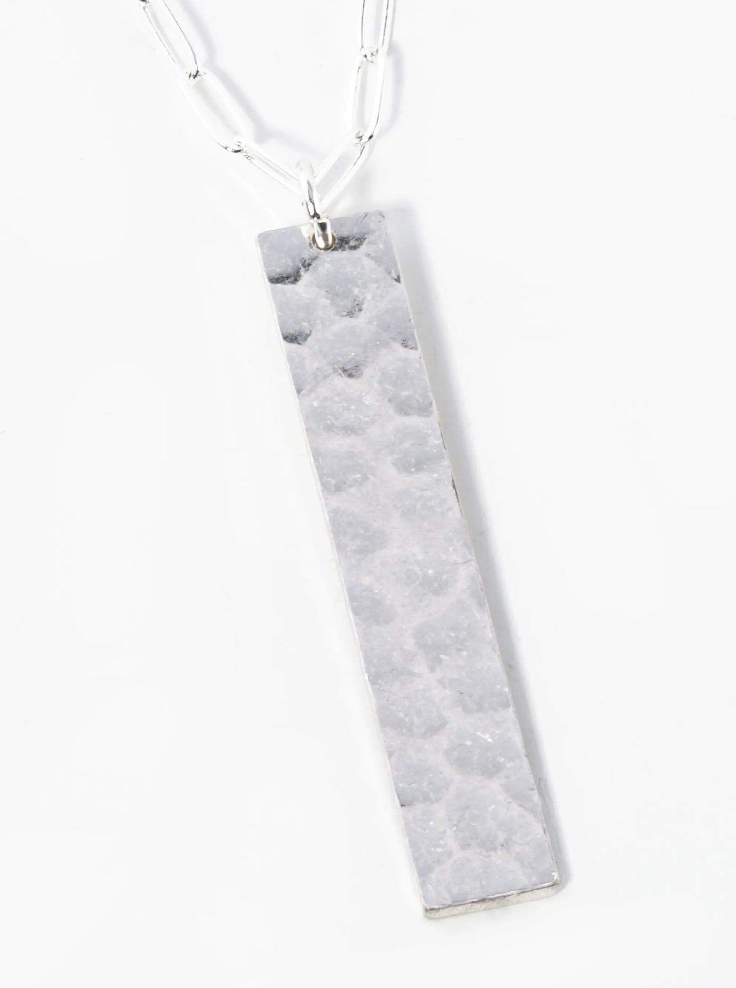 32 Inch Hammered Rectangle Pendant Long Necklace