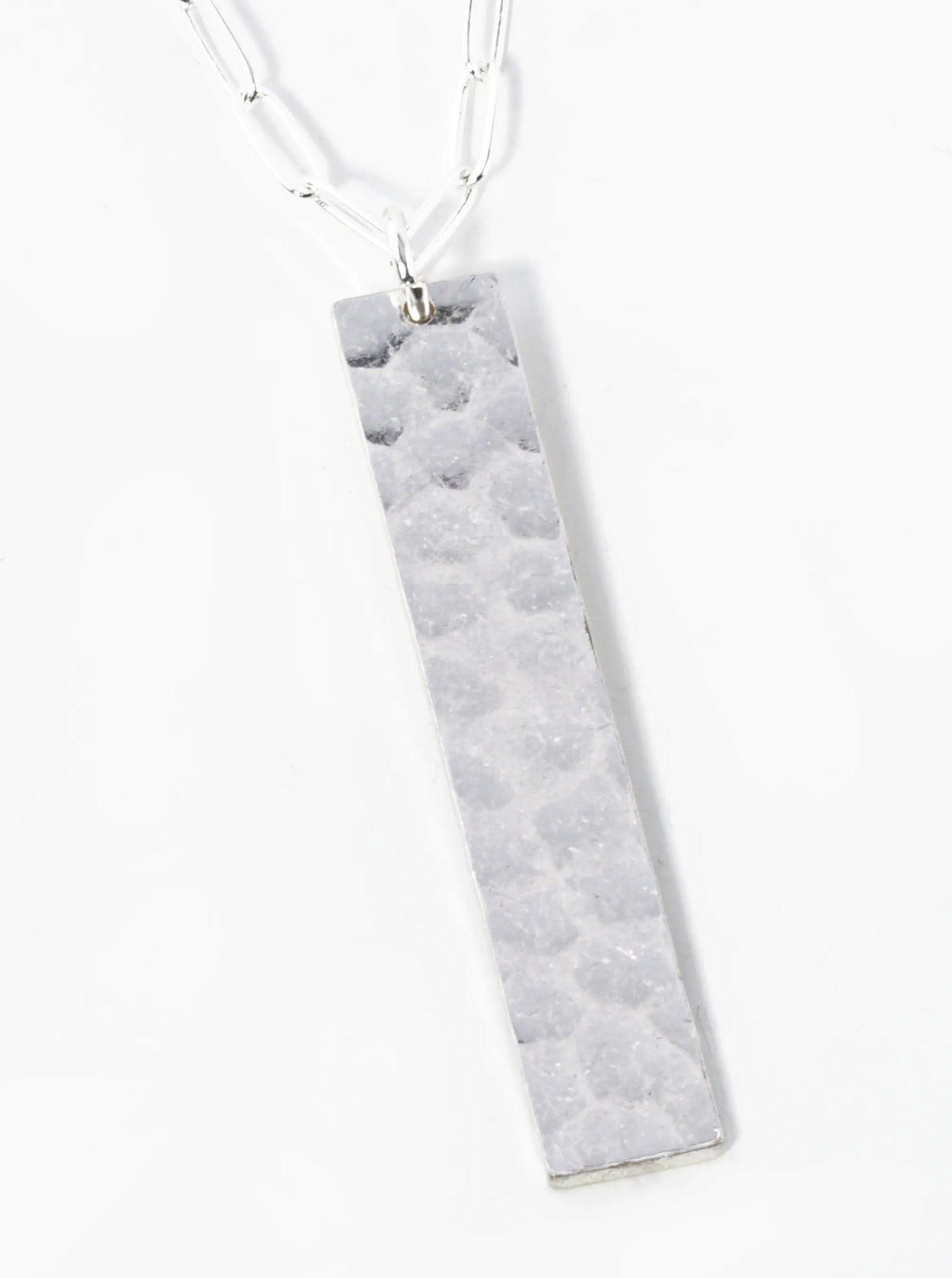 32 Inch Hammered Rectangle Pendant Long Necklace