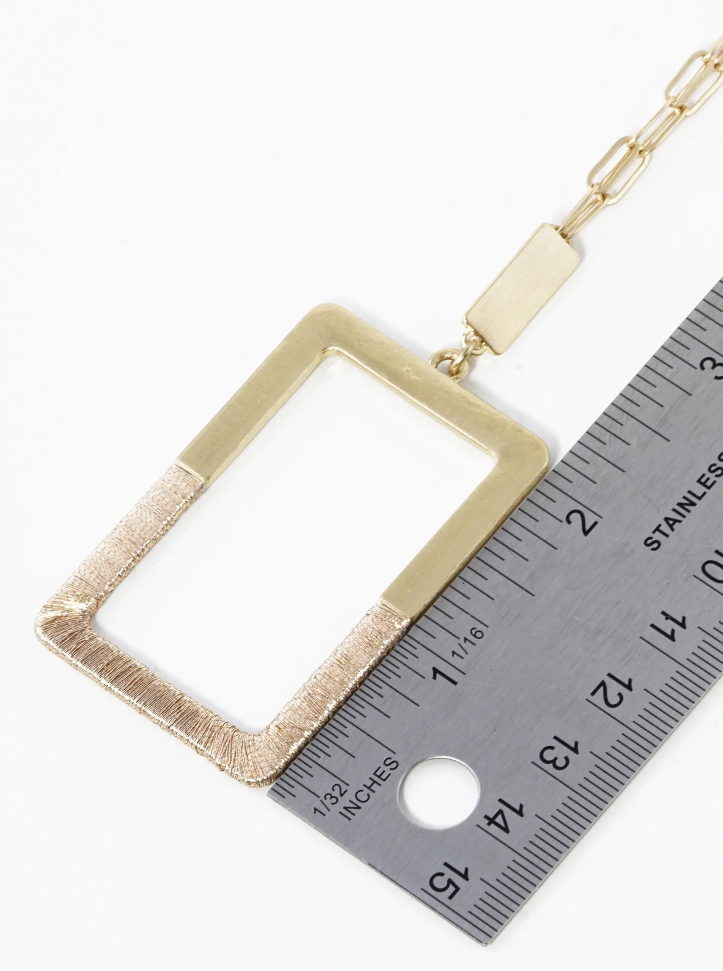 32 Inch Wire Wrapped Rectangle Pendant Long Necklace