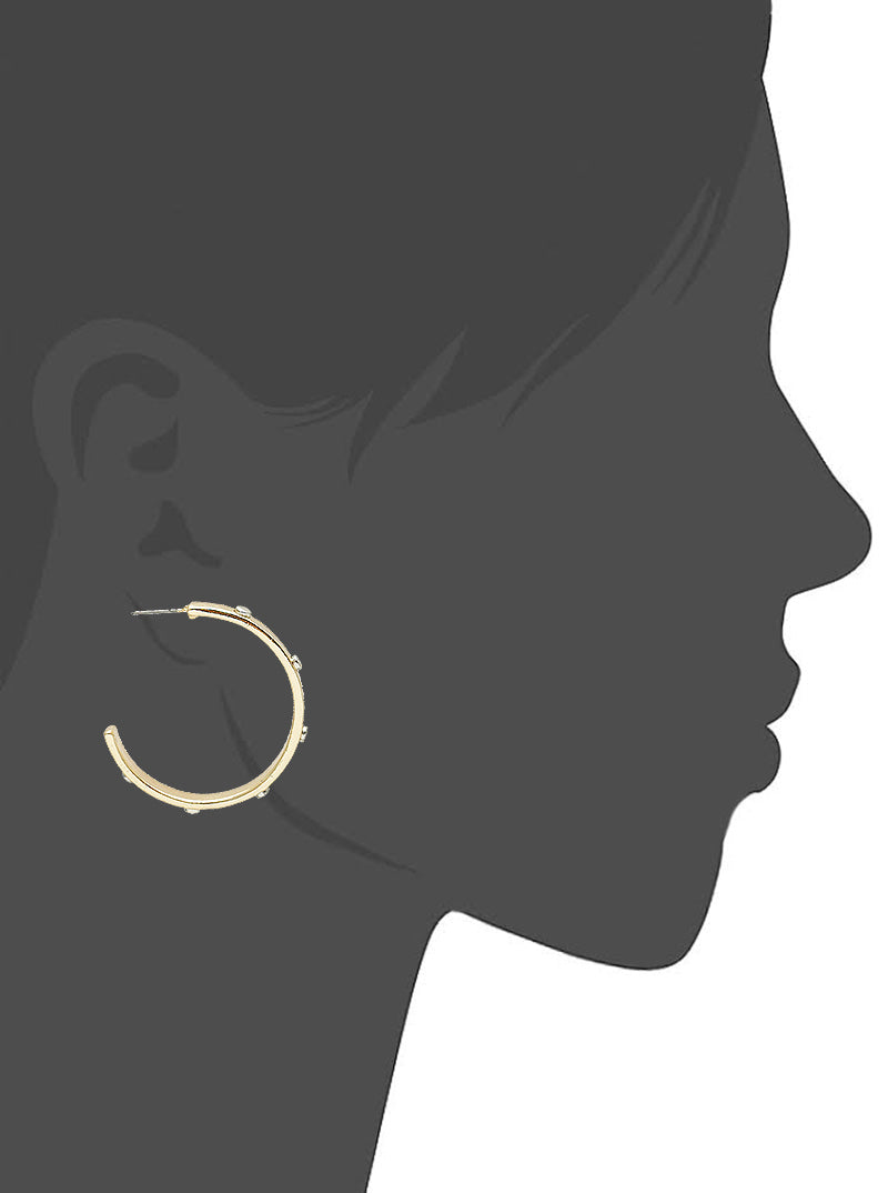 35MM BEADED HAMMERED METAL TWO TONE HOOP EARRINGS
