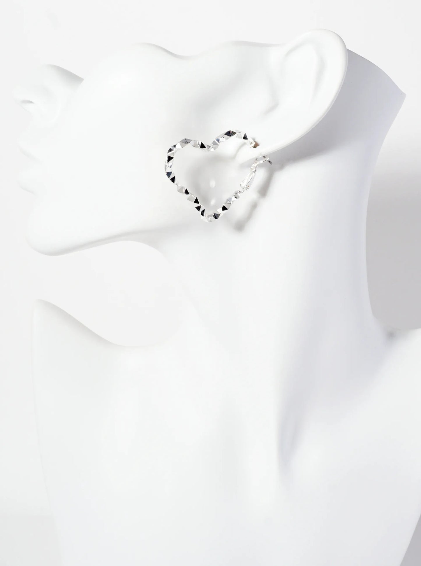 35mm Angular Metal Heart-Shaped Latch-Back Hoop Earrings