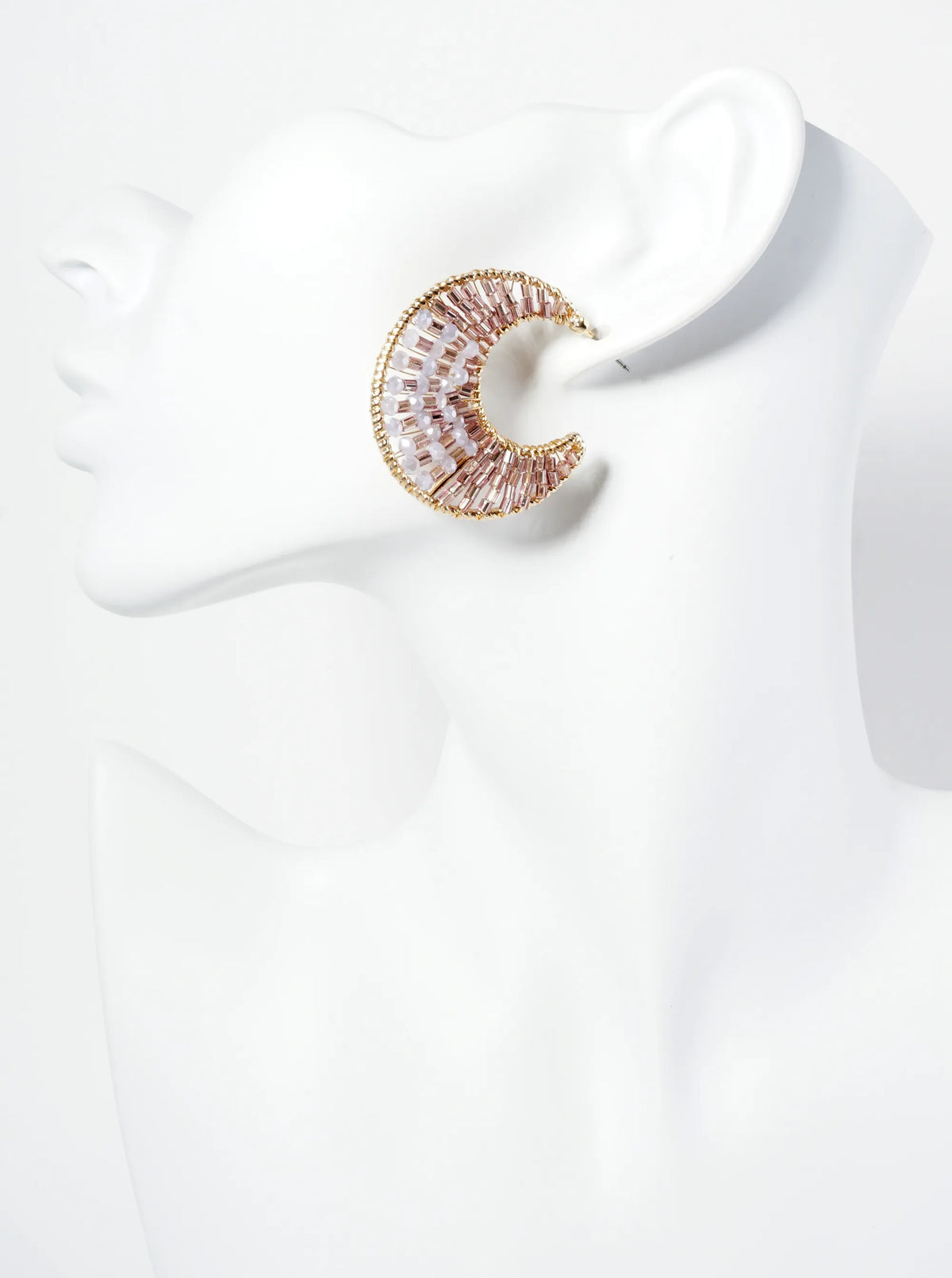 35mm Crescent Hoop Earrings Filled With Glass Beads
