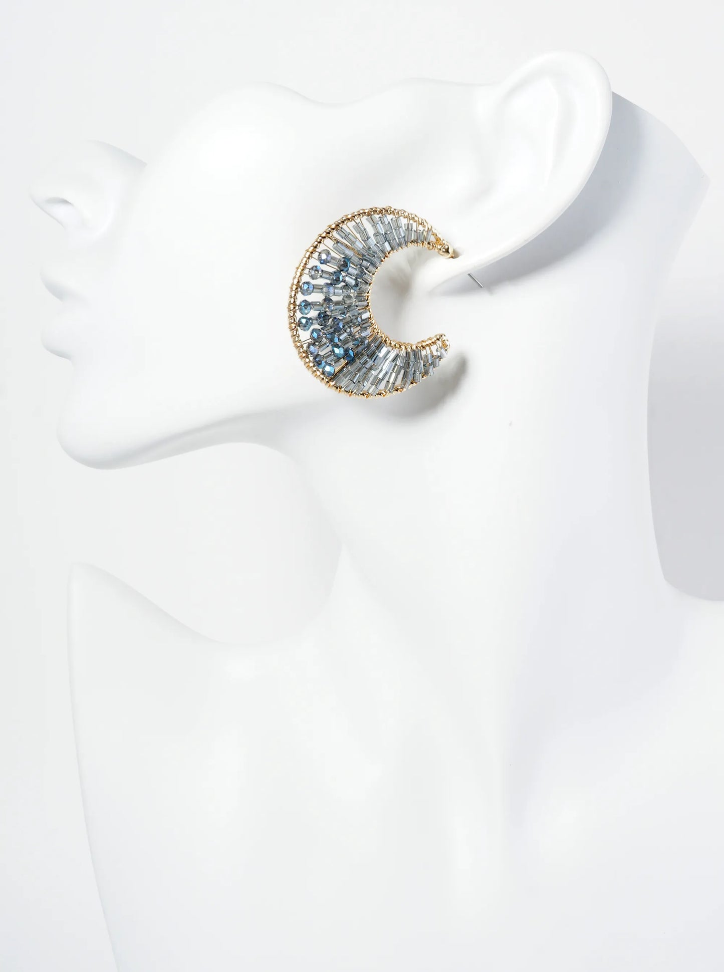 35mm Crescent Hoop Earrings Filled With Glass Beads