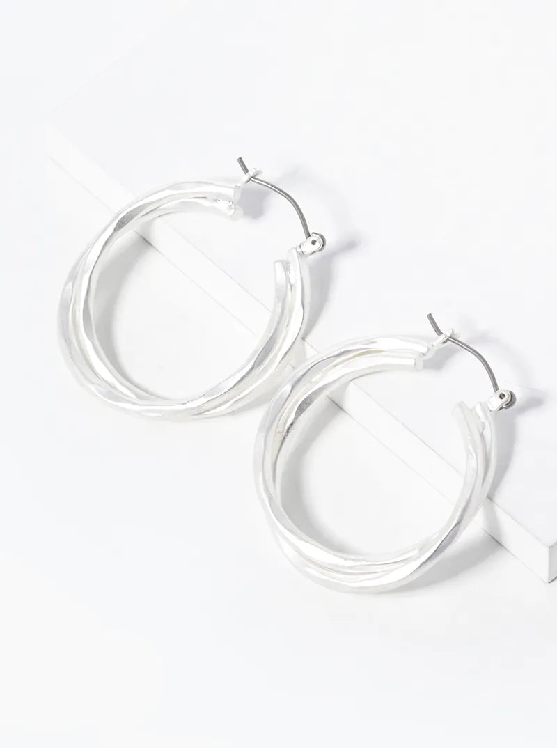 35mm Hammered Double Hoop Earrings