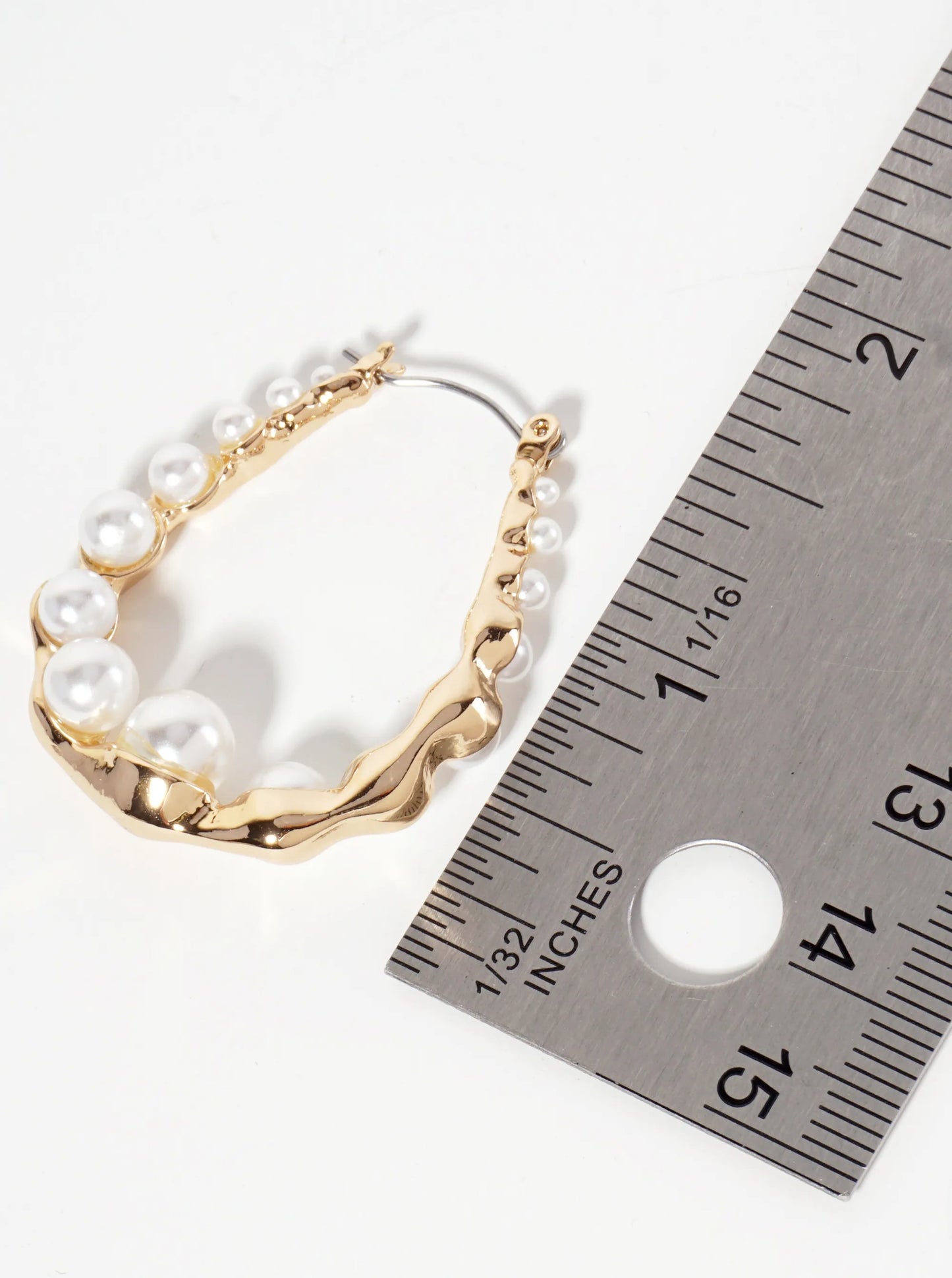 35mm Hoop Earrings With Pearls Elegantly Set-in-Wavy-Pattern