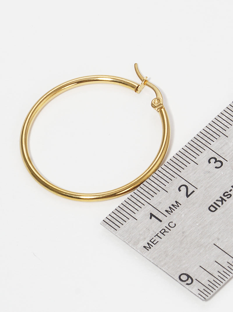 35mm Round Stainless Steel Latch Back Hoop Earrings