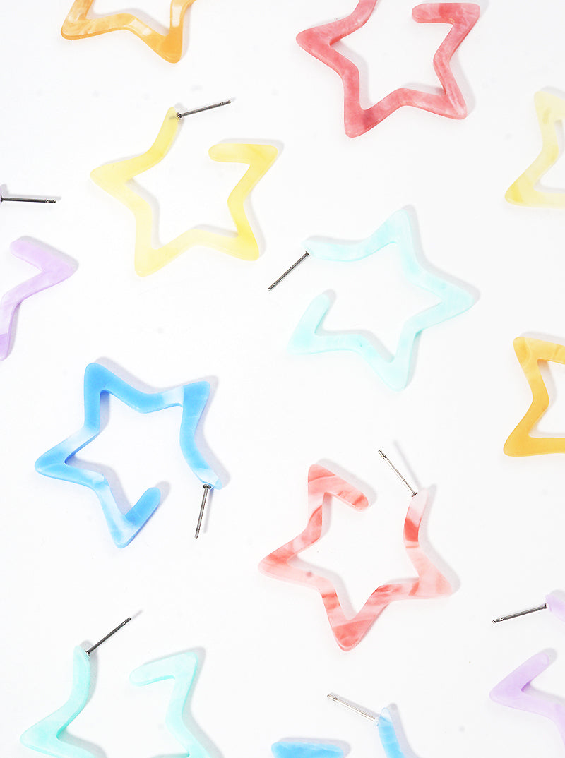 35mm Star Shaped Resin Hoop Earrings