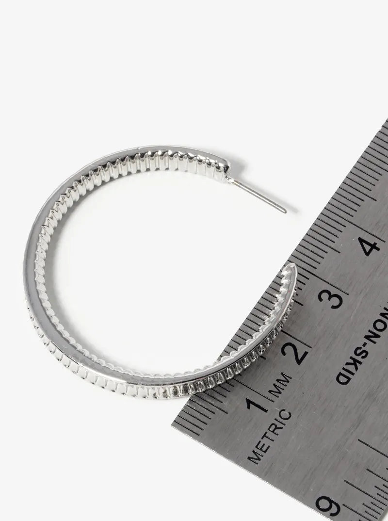 35mm Textured Metal Open Hoop Earrings