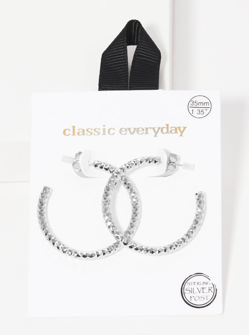 35mm Diamond Cut Brass Hoop Sterling Silver Post