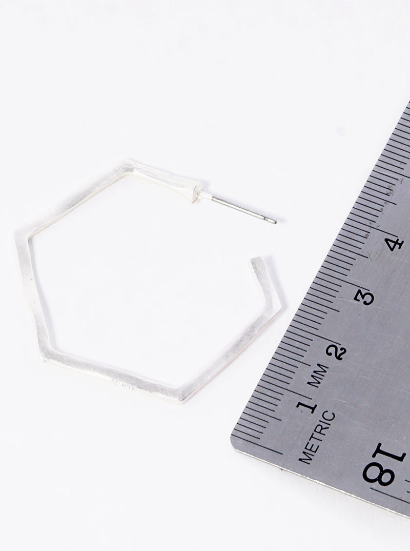 35mm Hammered Metal Hexagon Open Hoop Earrings