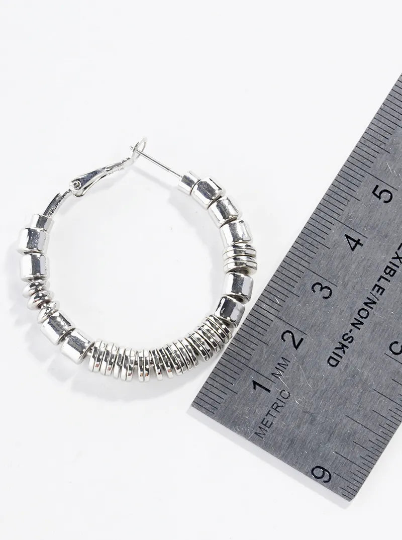 35mm Metallic Beaded Lightweight Leverback Hoop Earrings