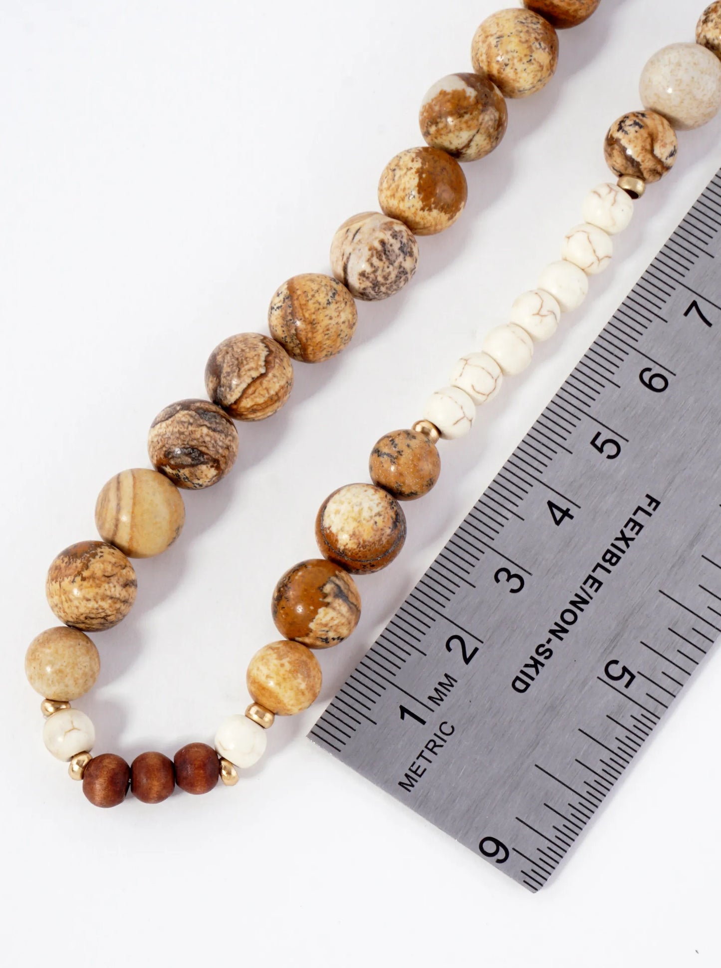 36 Inch Wooden Beads And Semiprecious Stone Long Necklace