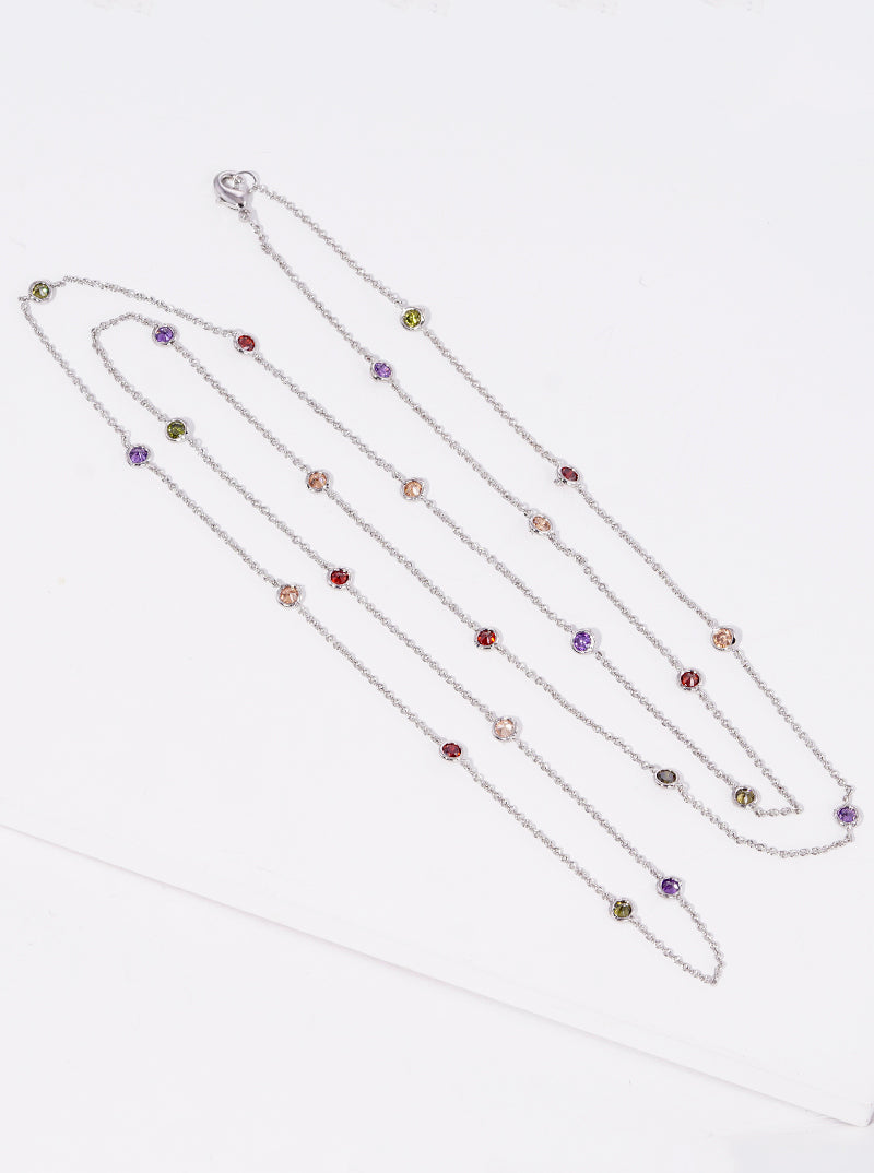 36 Inch Long Multi Color Cubic Zirconia Station Necklace