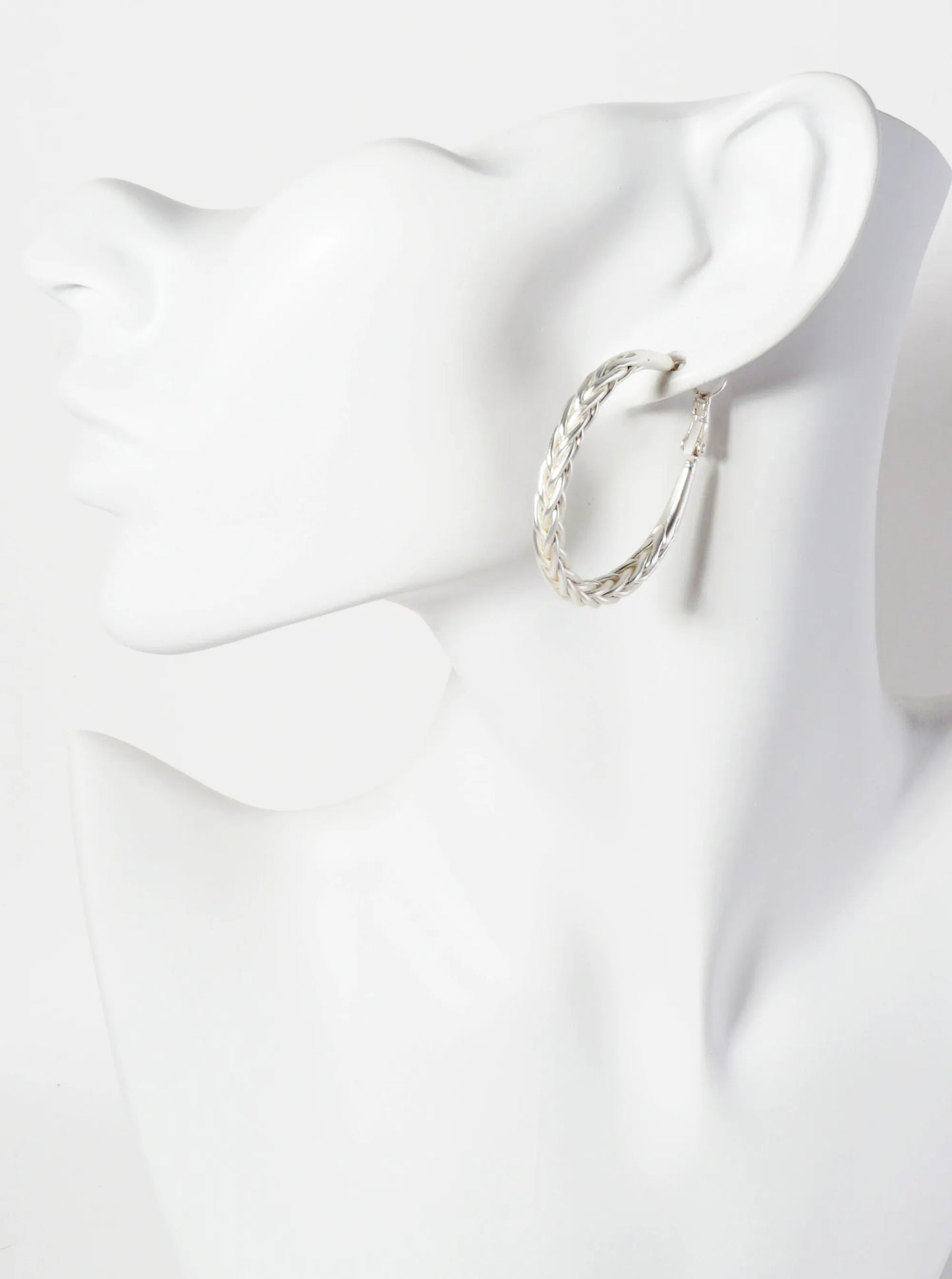 38mm Braided Metal Latch-Back Hoop Earrings