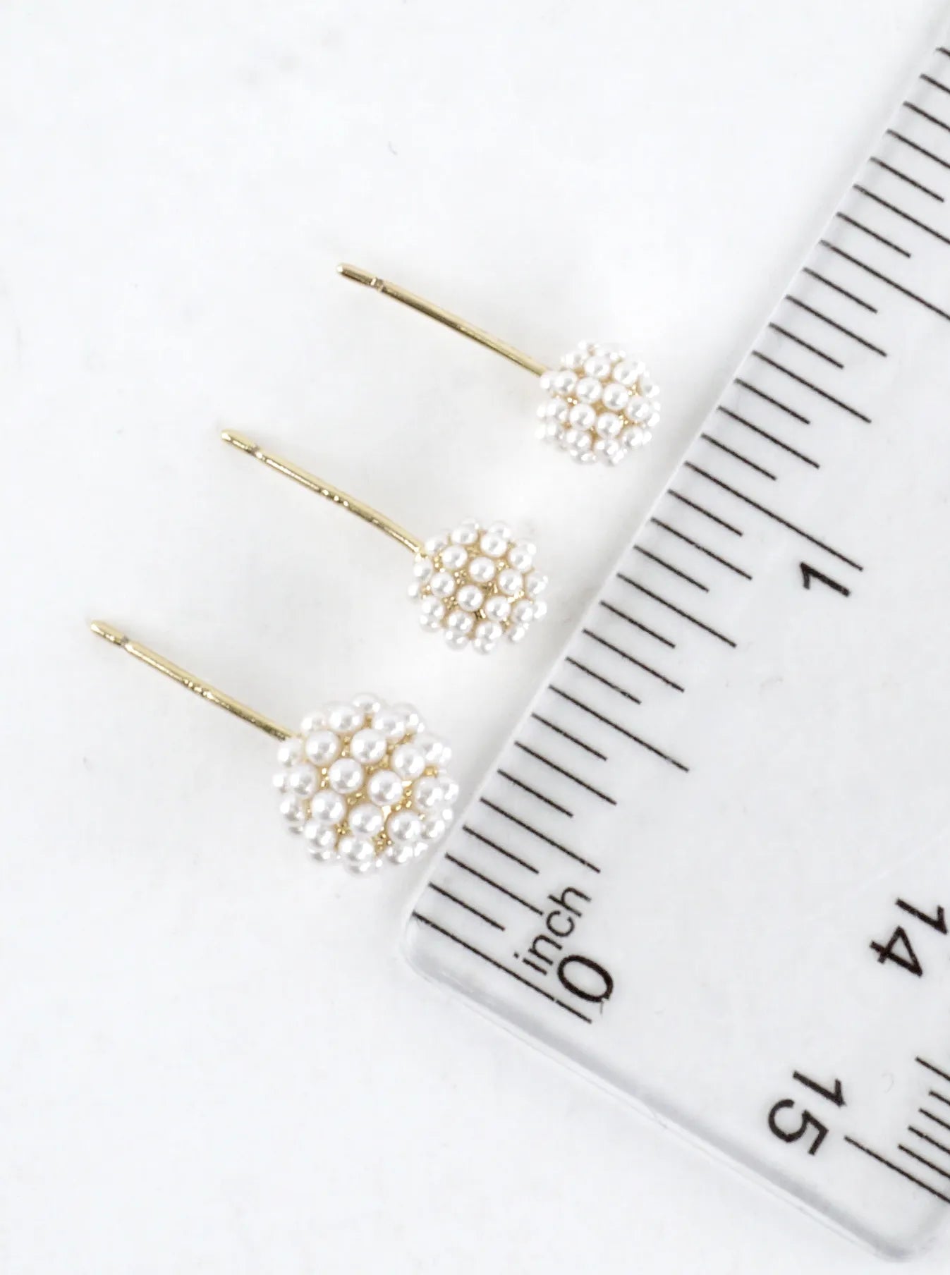 3D Pave Pearl Ball 3 Pair Stud Earrings Set