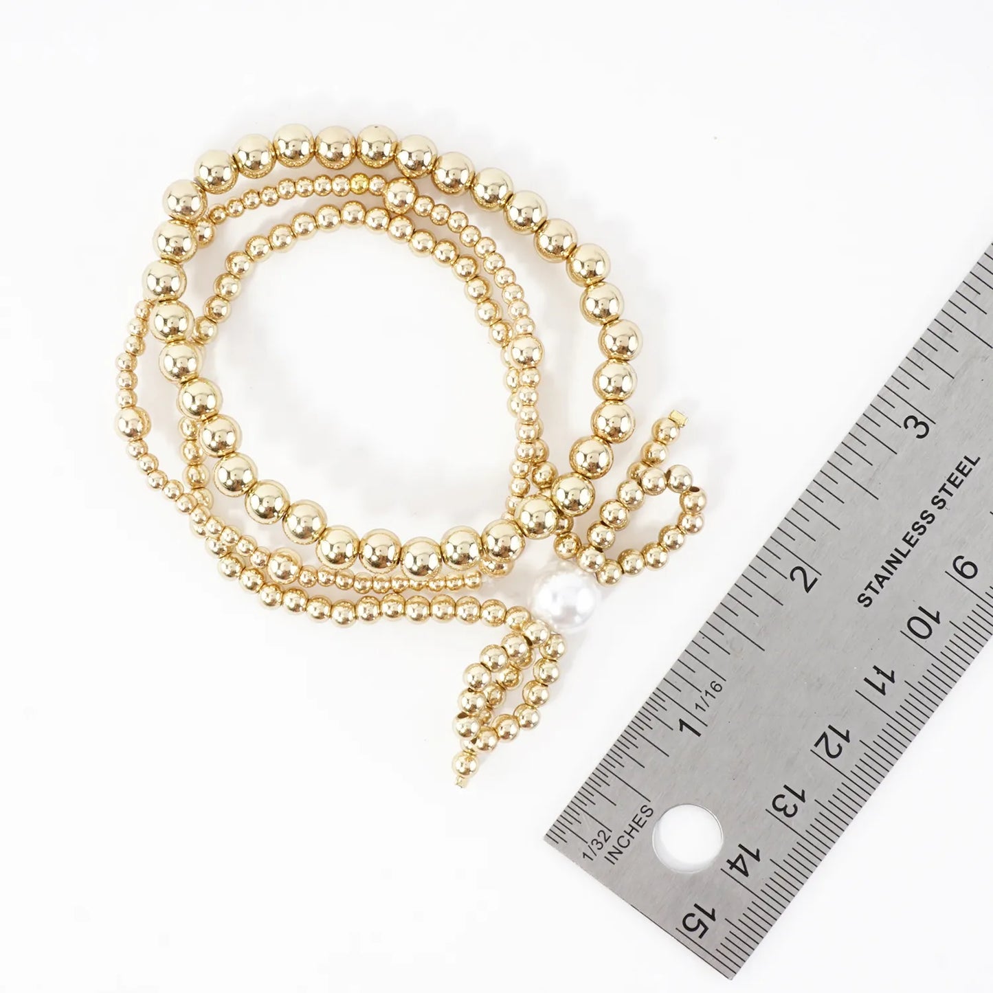 3PC Large Bow With Pearl Stretch Bracelets Set