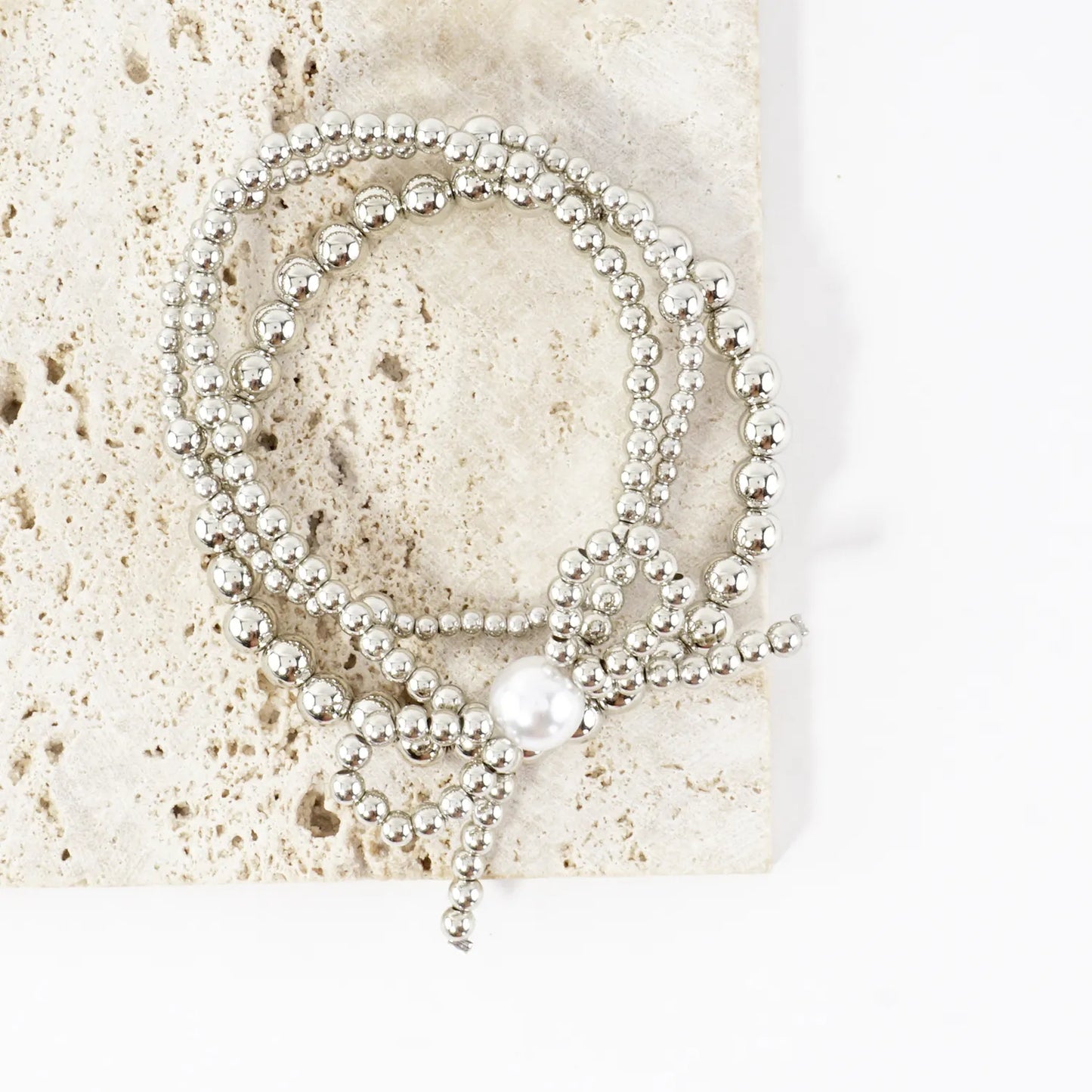 3PC Large Bow With Pearl Stretch Bracelets Set