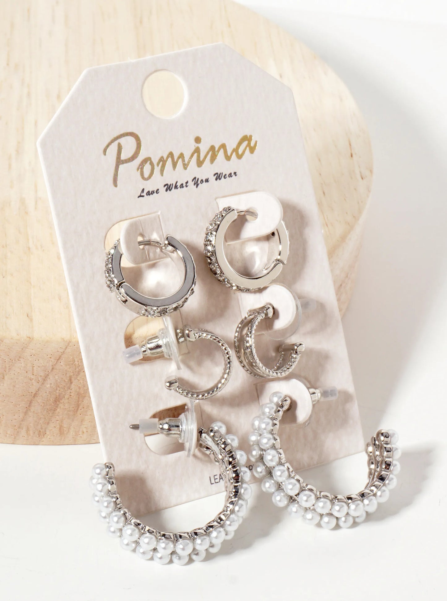 3PC-Set 12-14-23mm Crystal Pearl Hoop Earrings