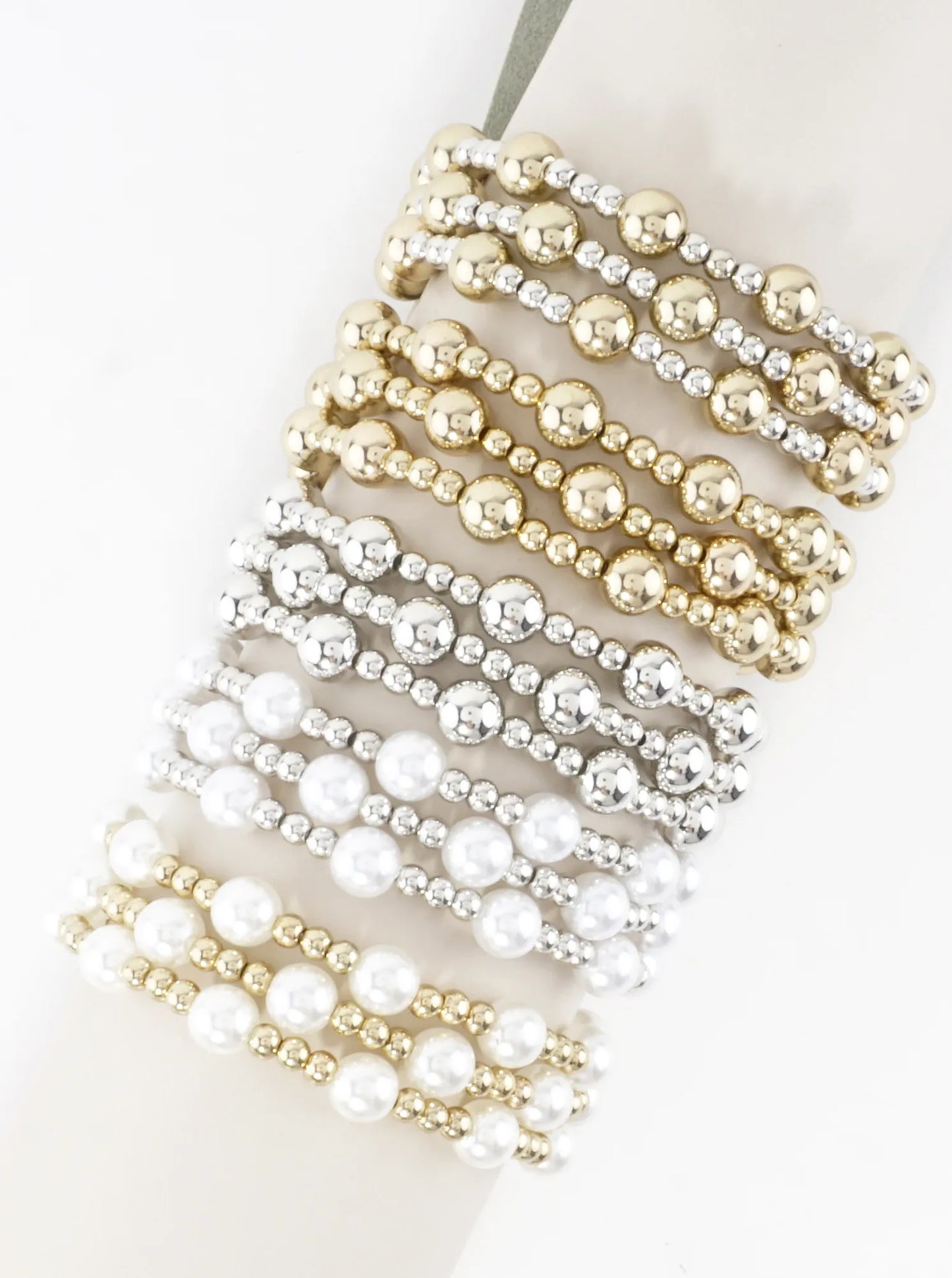 3PC-Set Alternating Beads Stretch Bracelets