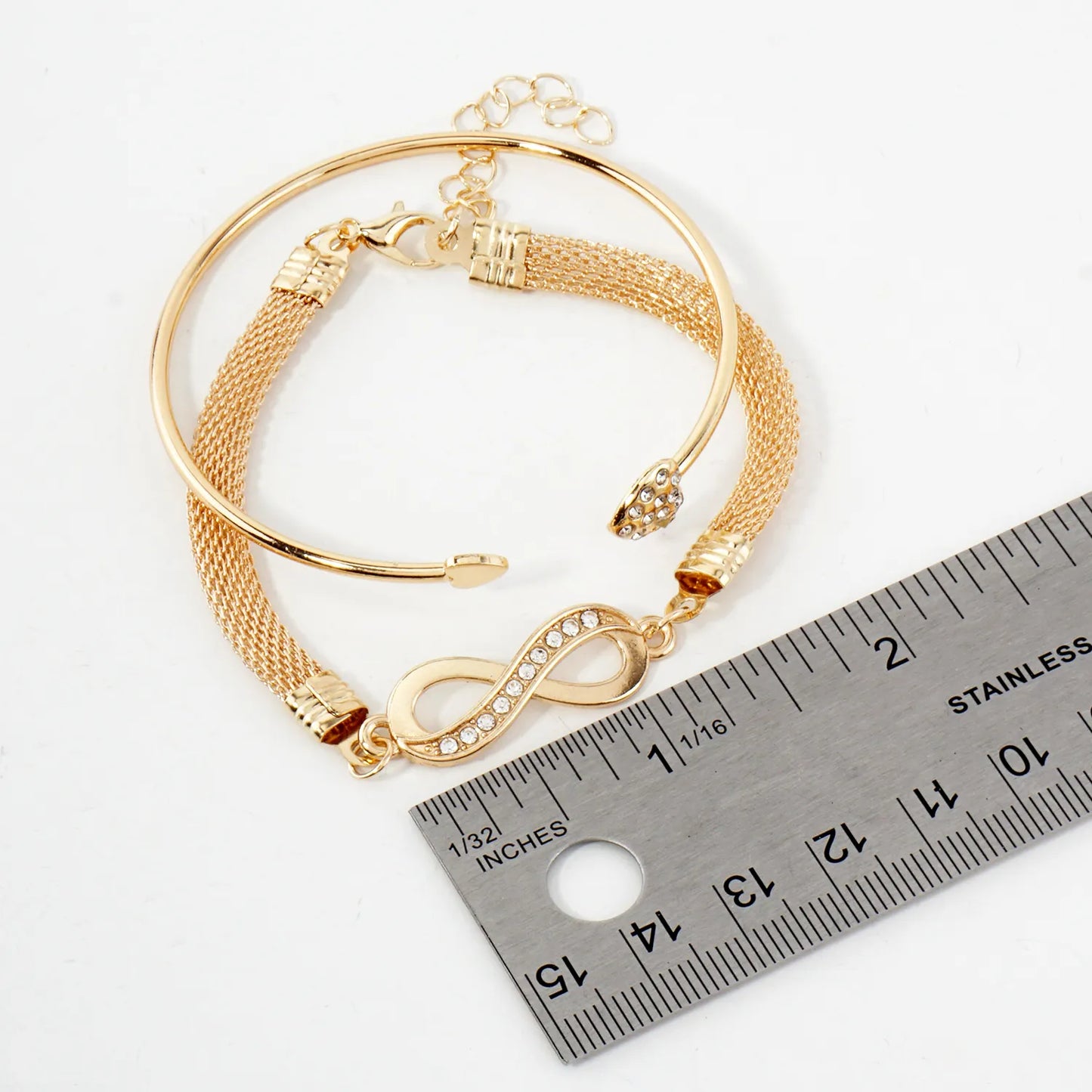 3PC-Set Crystal-Pave Infinity Heart Arrow Stretch Rhinestone Tennis Bracelet