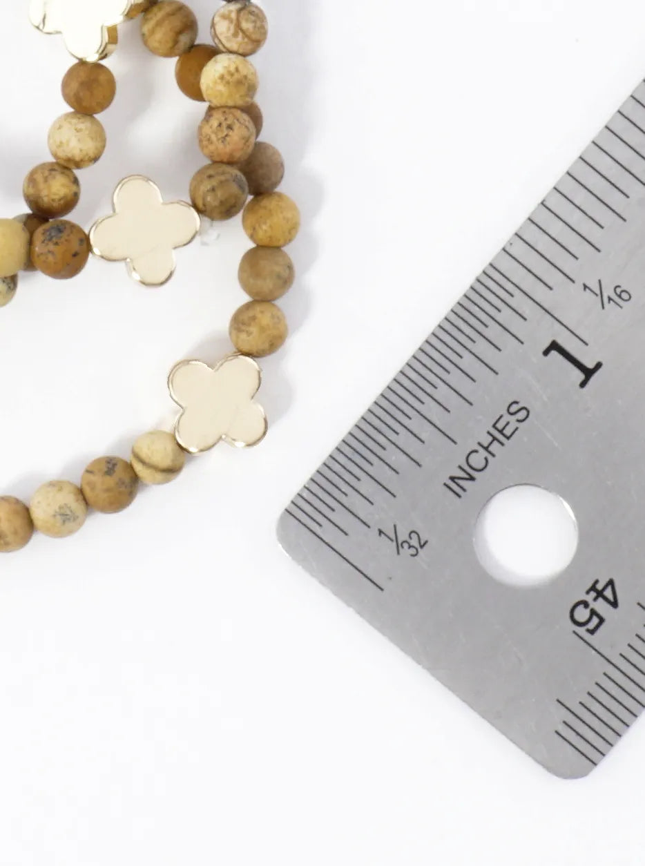 3PC-Set Genuine Stone Quatrefoil Stretch Bracelets