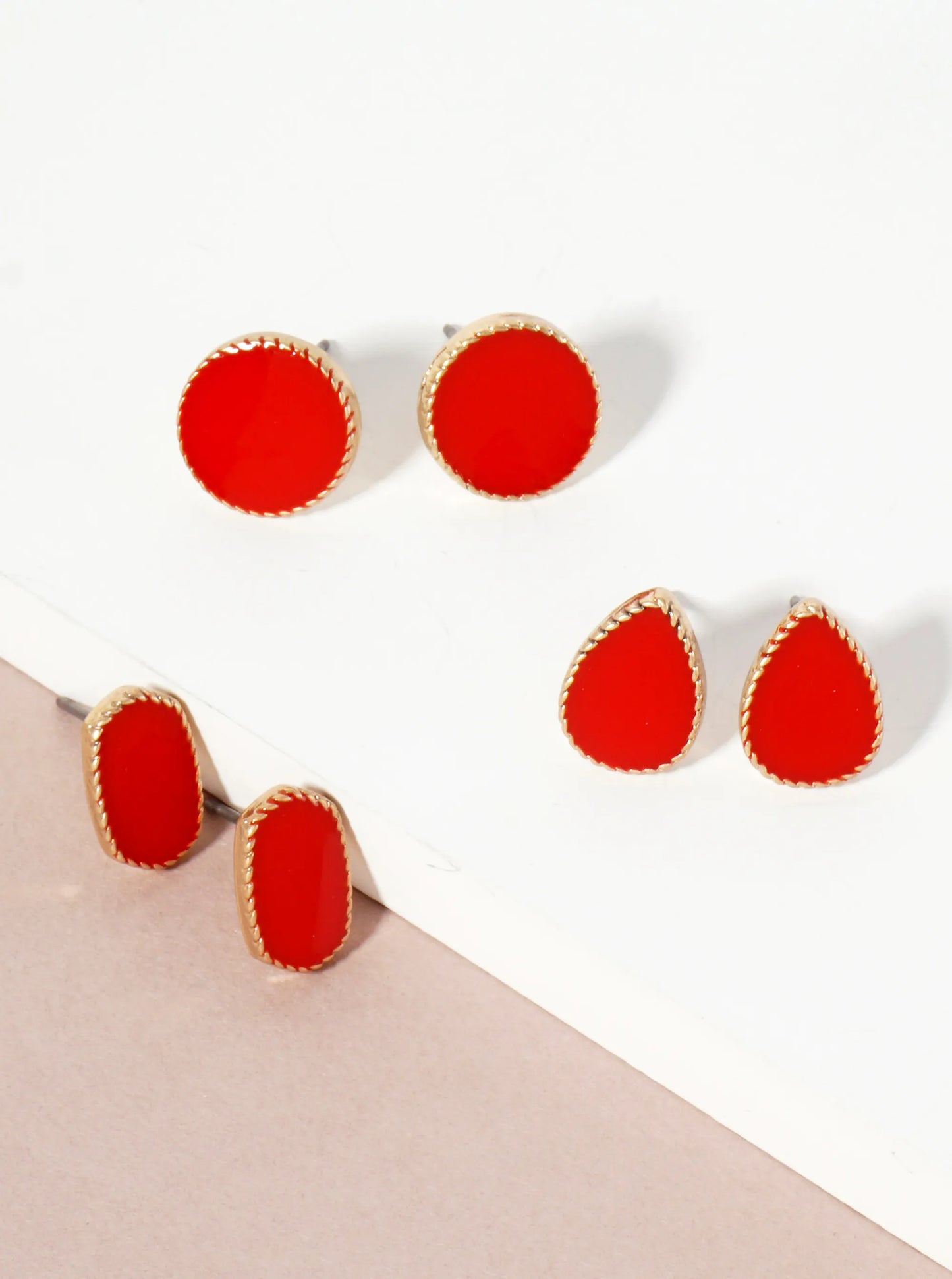 3PC-Set Geometric-Shaped Enamel Stud Earrings
