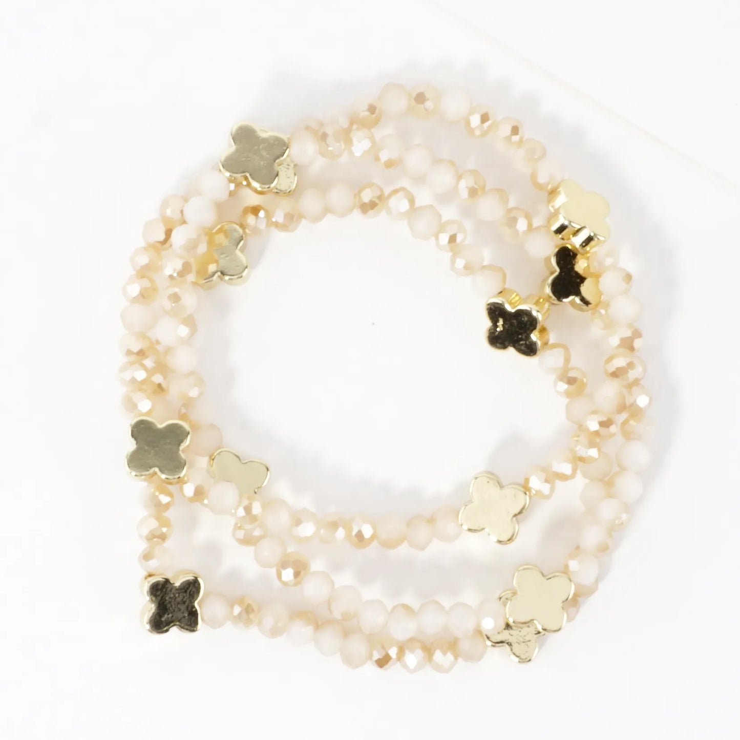 3PC-Set Glass Beads Quatrefoil Stretch Bracelets