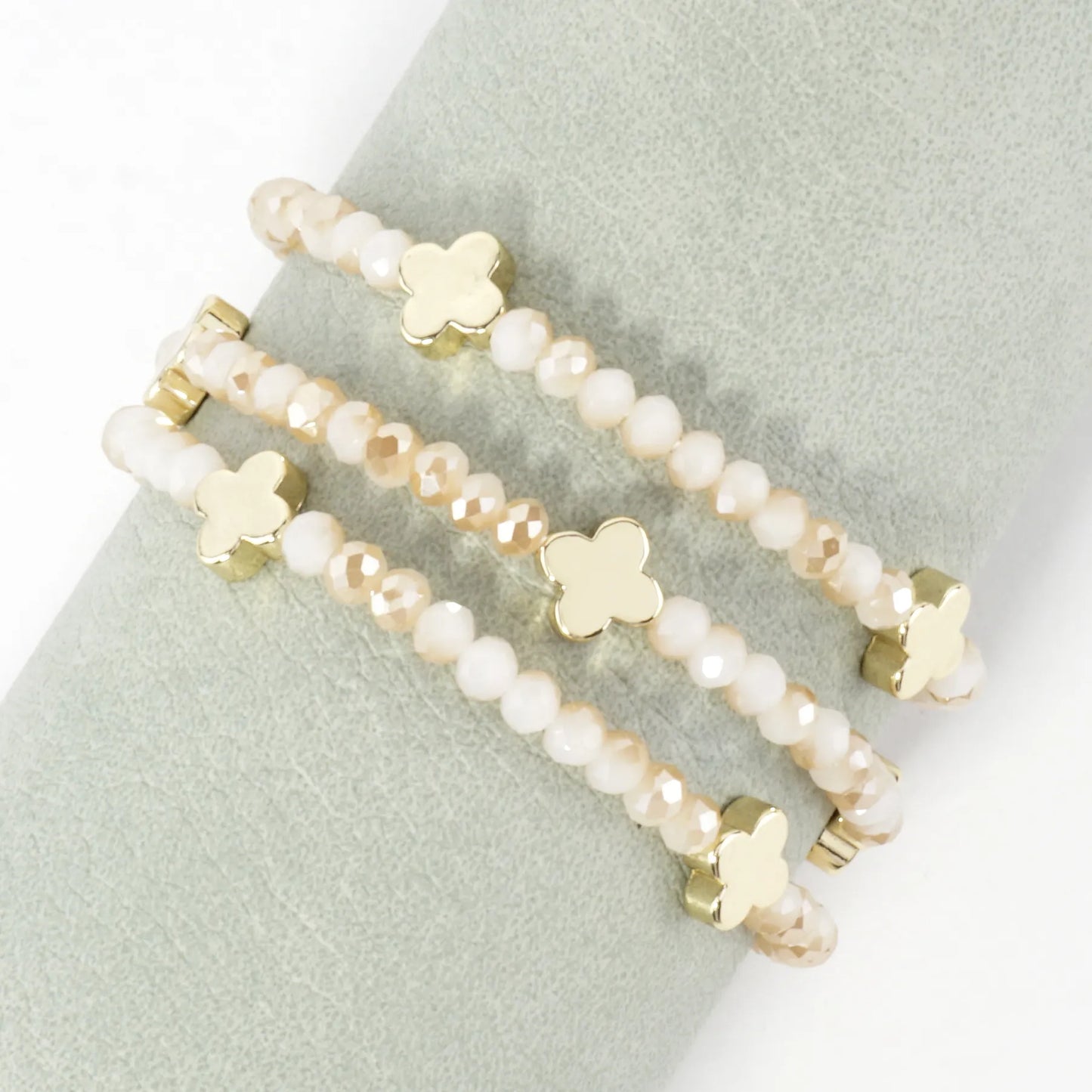 3PC-Set Glass Beads Quatrefoil Stretch Bracelets