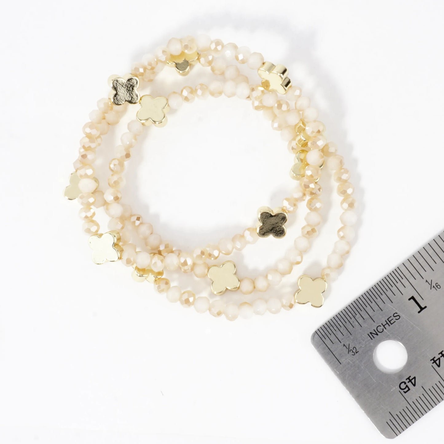 3PC-Set Glass Beads Quatrefoil Stretch Bracelets