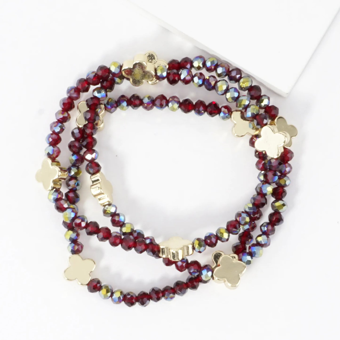 3PC-Set Glass Beads Quatrefoil Stretch Bracelets
