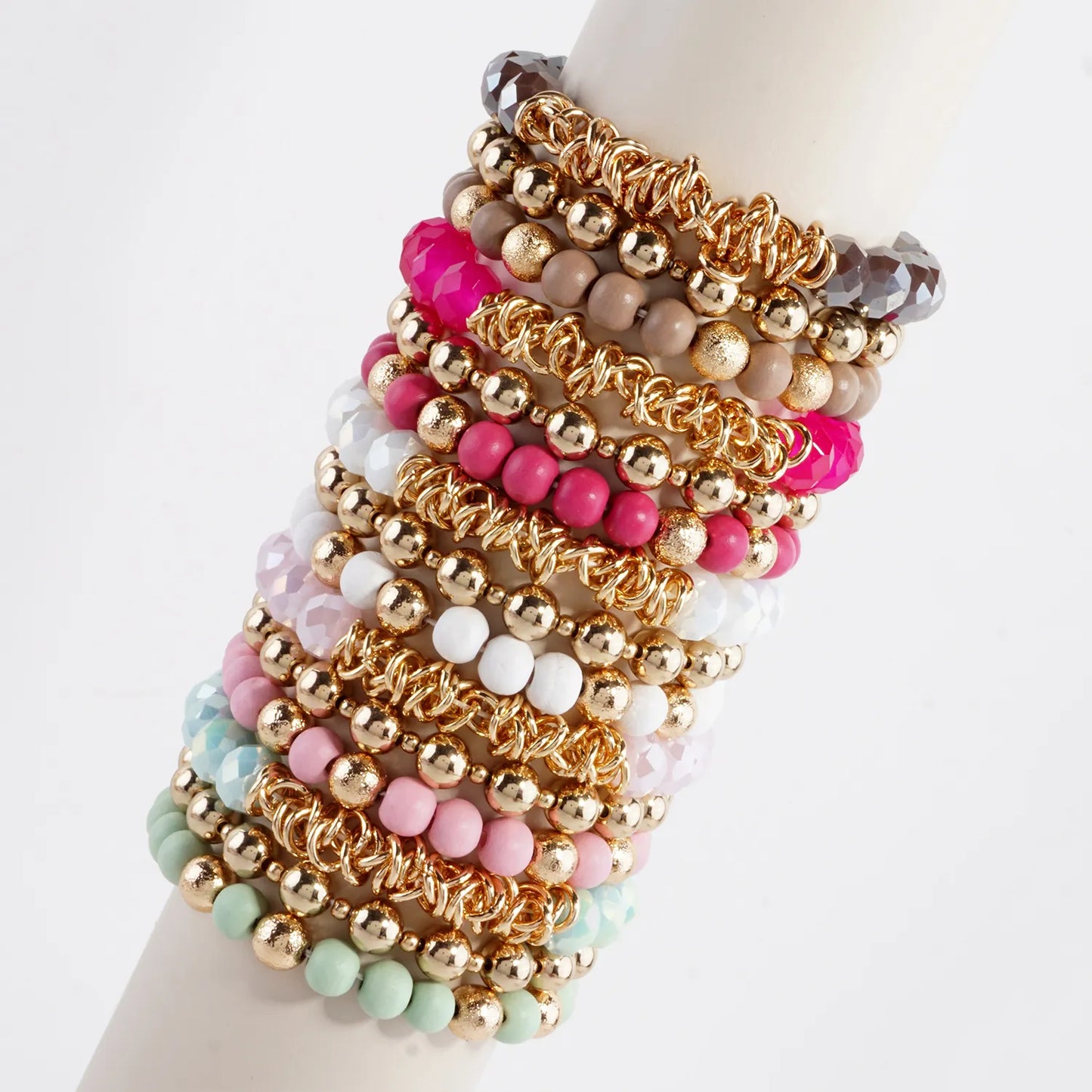 3PC-Set Glass Wood CCB Stackable Stretch Bracelet