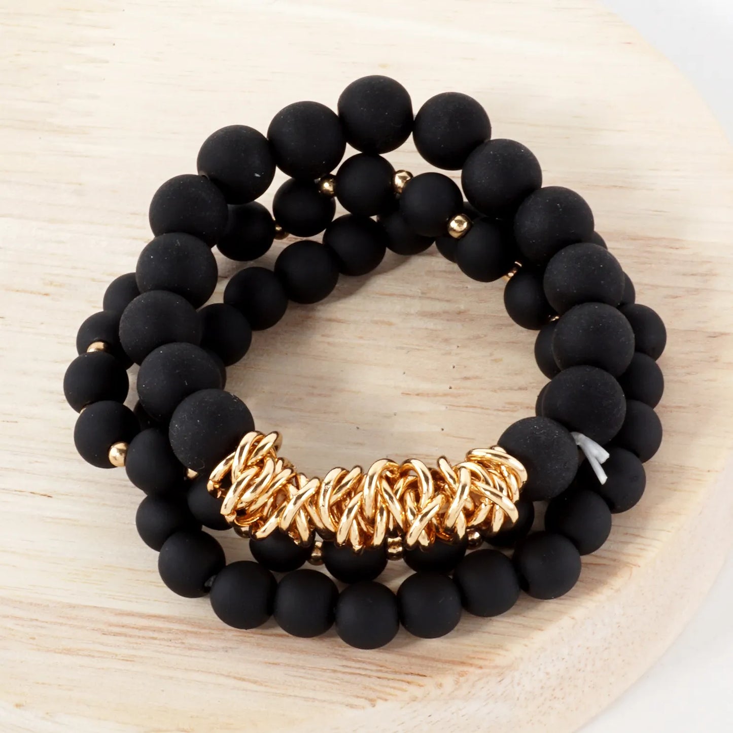 3PC-Set Linked O-Ring Accents 8-10mm Acrylic Color Beads Stackable Stretch Bracelet