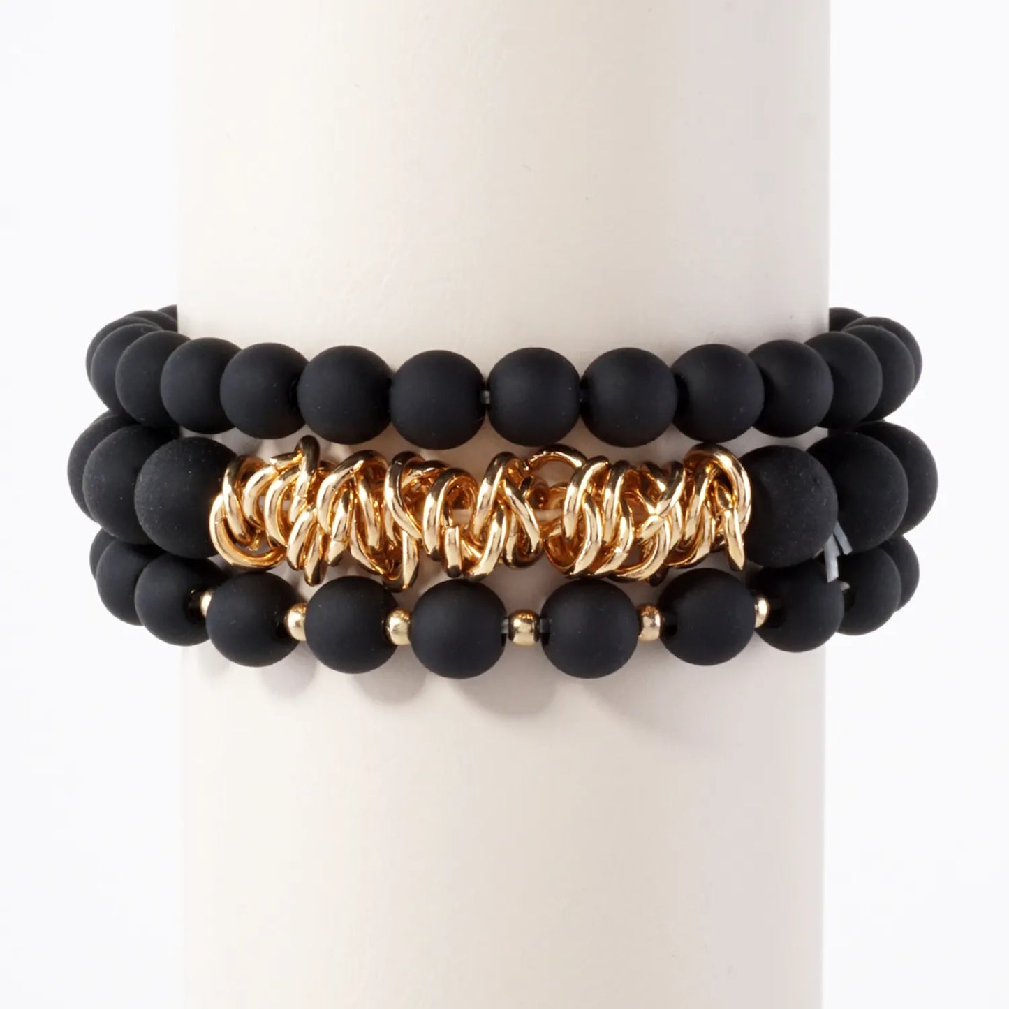 3PC-Set Linked O-Ring Accents 8-10mm Acrylic Color Beads Stackable Stretch Bracelet