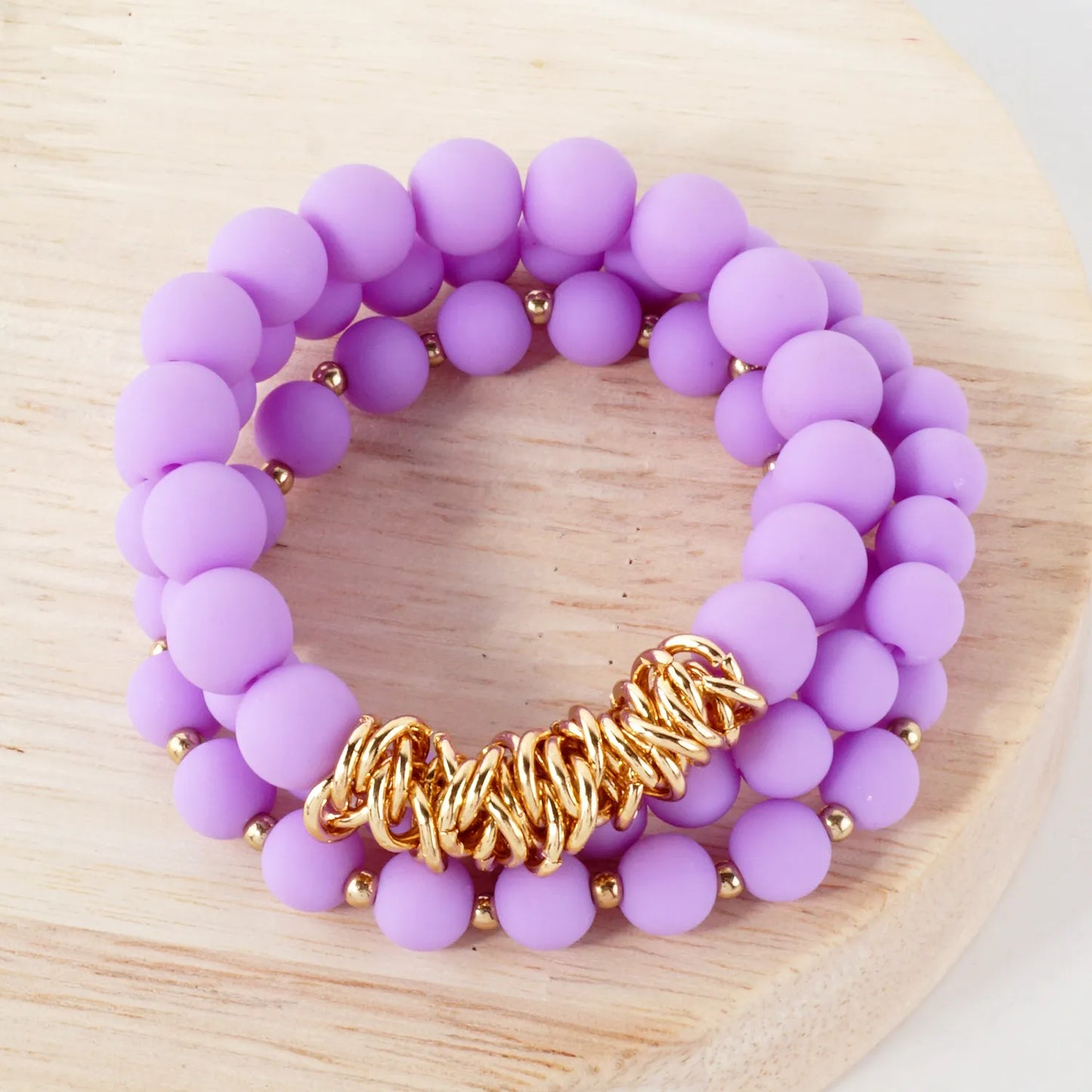 3PC-Set Linked O-Ring Accents 8-10mm Acrylic Color Beads Stackable Stretch Bracelet