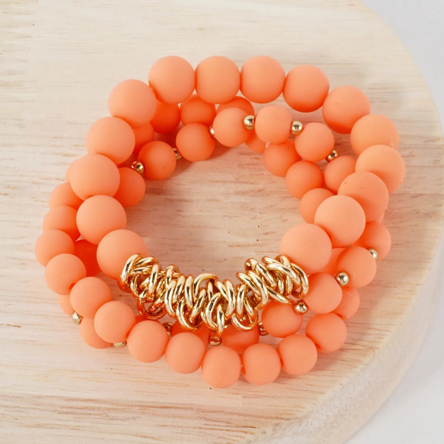 3PC-Set Linked O-Ring Accents 8-10mm Acrylic Color Beads Stackable Stretch Bracelet