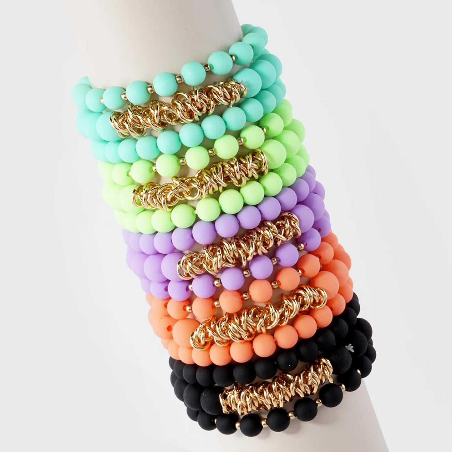 3PC-Set Linked O-Ring Accents 8-10mm Acrylic Color Beads Stackable Stretch Bracelet