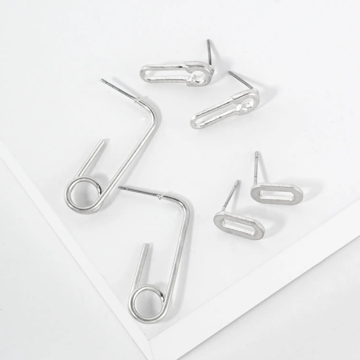 3PC-Set Metal Paper-Clip Stud Earrings