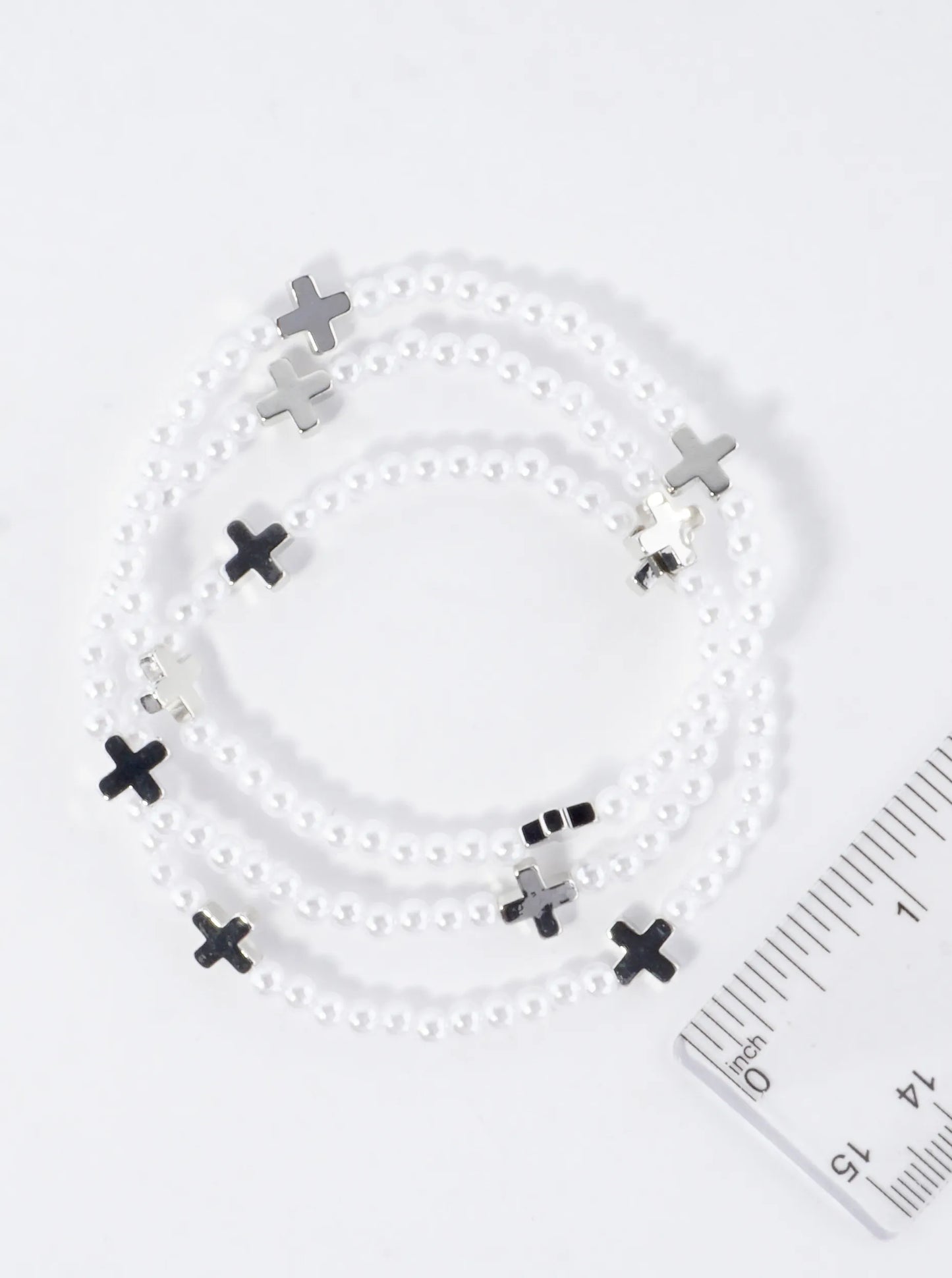 3PC-Set Metallic Beads Cross Stackable Stretch Bracelets