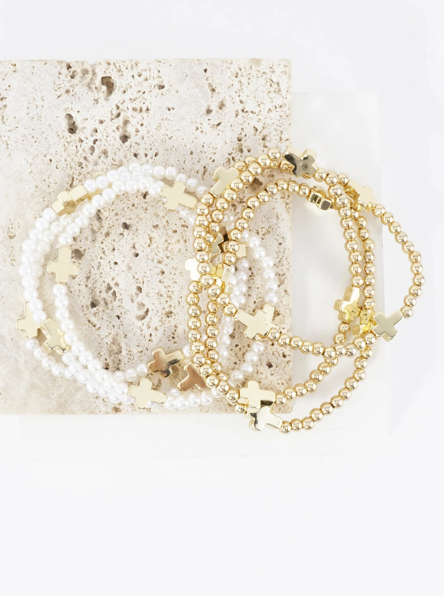 3PC-Set Metallic Beads Cross Stretch Bracelets