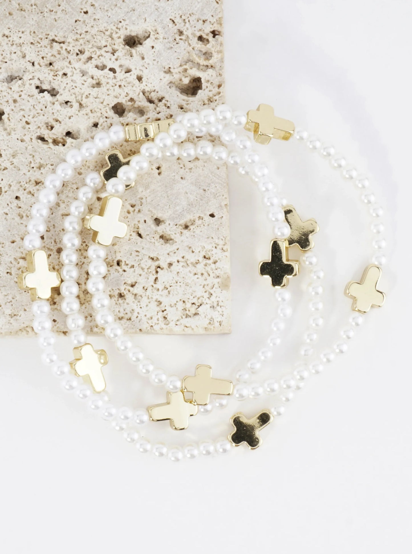 3PC-Set Metallic Beads Cross Stretch Bracelets